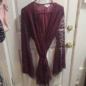 Elegant Lace Long Sleeve Dress - Burgundy
